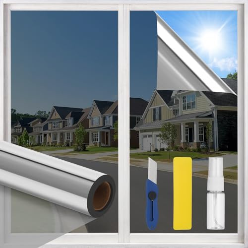 Lámina protectora UV para ventanas, protección solar, interior de 30 x 500 cm, protección solar para interior, protección UV, protección térmica, adsorción estática, autoadhesiva, lámina de espejo