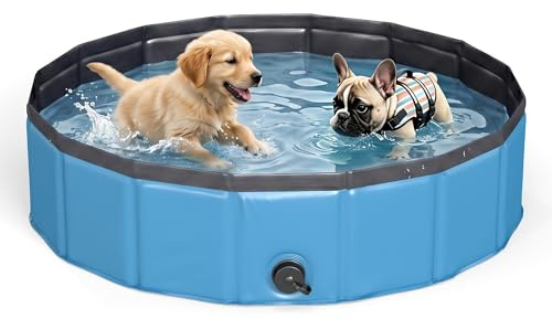 Winlice Dog Paddling Pool, Heavy-Duty PVC Dog Bath with Anti-Slip Base, Portable Foldable Indoor Outdoor Pet Wading Pool