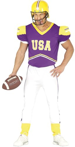 FIESTAS GUIRCA | Costume de Quarterback Adulte (52-54/L) - T-shirt, Épaulières et Pantalon - Costumes de Joueur de Football Américain pour Halloween et Fêtes Sportives - Homme - Violet et Blanc