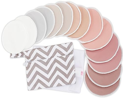 14-Pack Reusable Nursing Pads for Breastfeeding - Soft & Absorbent 4-Layers Washable Breast Pads for Leaking Milk, Viscose from Bamboo Breastfeeding Essentials, Nipple Covers (Lovelle, M 3.9)