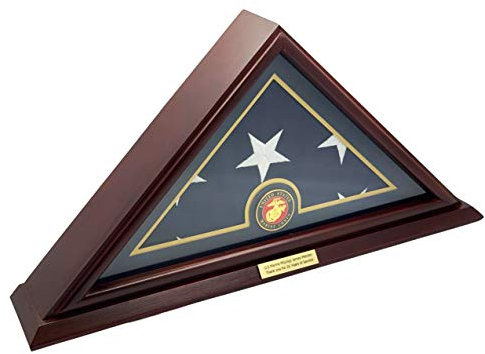 DECOMIL 5'x9' bandera vitrina para la bandera de entierro de veteranos americanos, madera maciza, acabado de cereza, marina