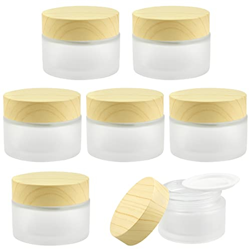 wocpvm 30ml Cremedose Leer Glas Tiegel Klarglas Kosmetikdose Matt Klarer Glas Tiegel Glastiegel Salbentiegel mit Bambusdeckel Und Liner, für Kosmetik Cremes Lotionen(6 Stück)