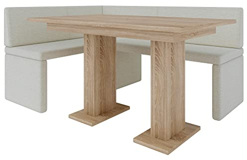 FURNISTAR Akiko Banc d'angle avec table, banc d'angle pour votre salle à manger, cuisine moderne, coin salon, coin repas. Parfait pour la cuisine, le bureau et la réception. Finition solide et solide