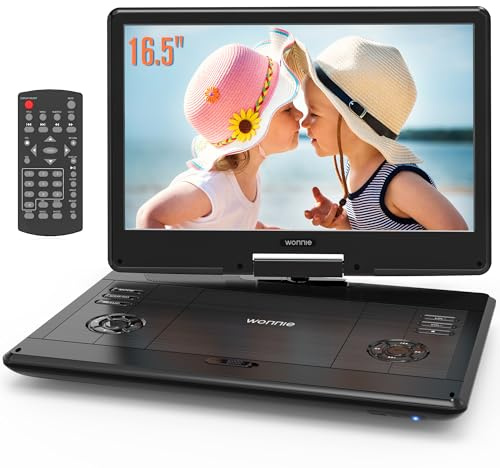 WONNIE 16.5 Portable DVD Player with 14.1 Large HD Swivel Screen, 6 Hours Rechargeable Battery, DVD Player Portable Support MP4, MKV Video & USB/SD Card/Sync TV, High Volume Speaker, All Regions