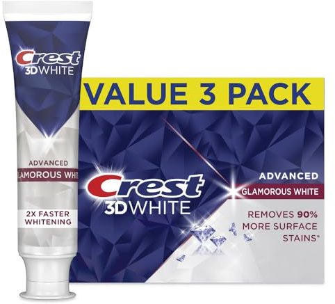Crest 3D Whitening Toothpaste, White, Advanced Glamorous White, 3 Ounces, Pack of 3