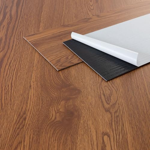 ML-Design Deluxe PVC Bodenbelag, Selbstklebende Vinyl-Dielen, Vinylboden, 91,5 cm x 15,3 cm x 2 mm, Dicke 2 mm, 4,46m²/32 Dielen, Roteiche, Braun, Holzoptik, rutschfest, wasserfest, Einfache Verlegung