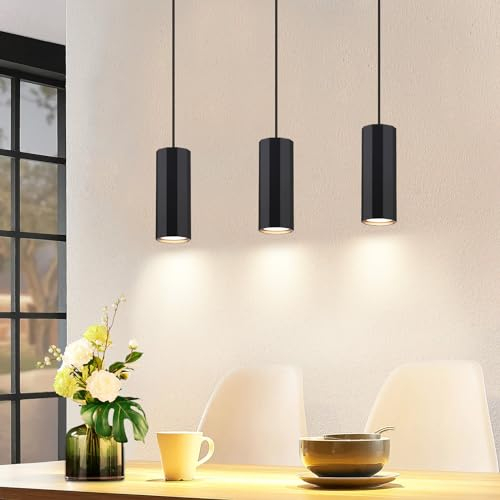 Glitzerlife Hängelampe 3 Flammig Esstisch Schwarz - Pendelleuchte GU10 Retro Industrial Esszimmerlampe Hängend Metall Hangeleuchte für Küche Schlafzimmer Esszimmer Wohnzimmer