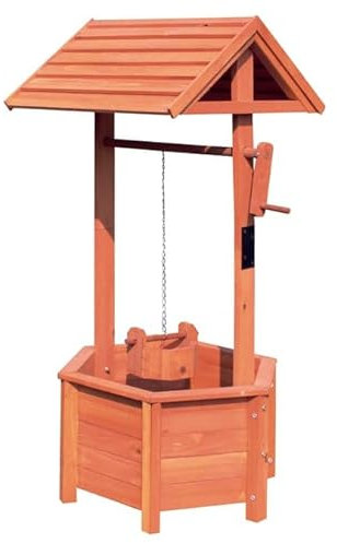 PaMeer Wooden Wishing Well Planter - Patio Decor for Garden Ornaments & Outdoor Plant Display, Patio Planter, Wishing Well with Hanging Bucket, Outdoor Flower ornament