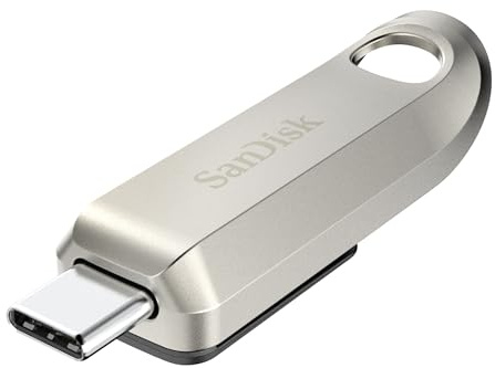 SanDisk 1TB Ultra Luxe Type C Flash Drive, USB stick, Memory stick with Fast Performance, up to 400 MB/s read speeds, USB 3.2 Gen 1, Retractable Connector, Metal Design, Keyring, Silver