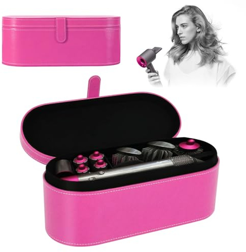 Forbabe Custodia Per Asciugacapelli In Pelle PU, Borsa Da Viaggio Portatile Per Asciugacapelli Dyson Supersonic, Ferro Arricciacapelli (Rosa Rosso)