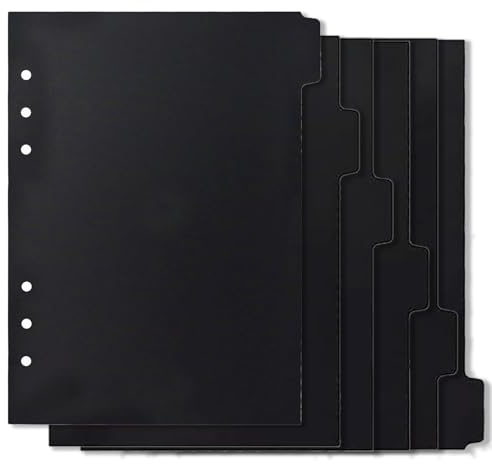 Juego de divisores de plástico de 6 anillos, A5, registro de carpetas de plástico, fácil de plegar impermeable, separador de cuadernos, separador de carpetas negro para carpetas, bloc de notas, bloc