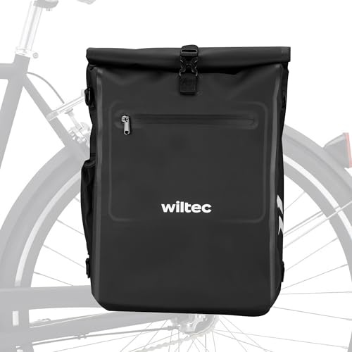 Wiltec Sacoche sac à dos étanche pour porte-bagages noire – capacité de 25 L – en 500D PVC – avec compartiment pour ordinateur portable – pour vélos et vélos électriques – Sac de bicyclette – Cyclisme