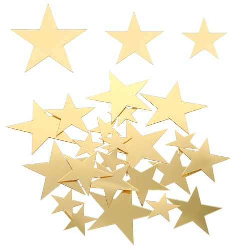 40 Pcs Star Wall Decals, Self Adhesive Gold Star Stickers with 3 Different Size Removable Peel and Stick Acrylic Mirror Wall Stickers for Bedroom, Living Room, DIY Decoration