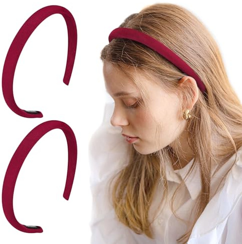 LOPHE Diademas para Mujer, 2 Piezas Diadema Fina, No es Fácil de Deformar, Diademas Antideslizante de Pelo para Niñas, Estilo Sencillo (Rojo)