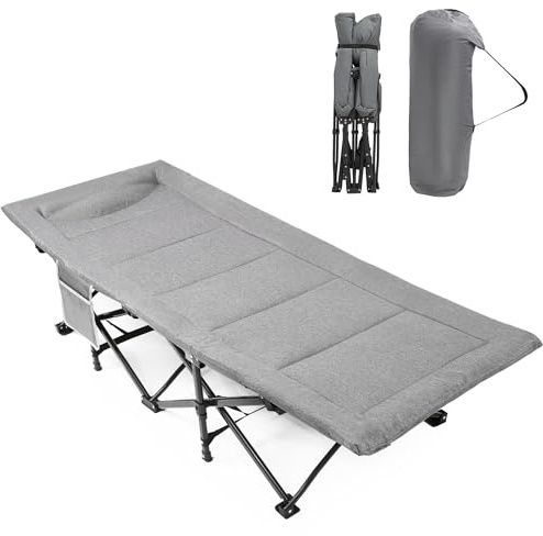 piorlado Camp Beds for Adults with Cushion, Portable Travel Camping Cot for Sleeping, Office Indoor Fishing Lightweight Tent cot with Carry Bag Supports 450 lbs, 190 x 68 x 42 cm