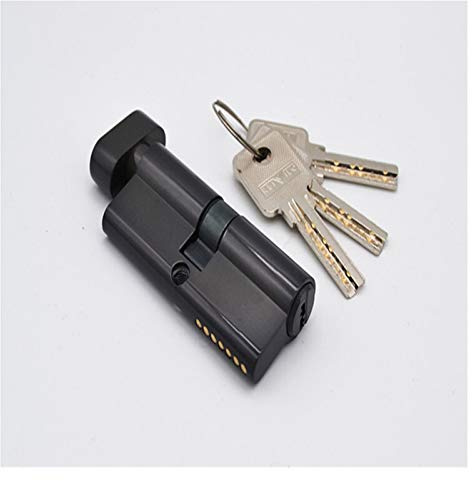 Bombin Cerradura Seguridad, Bombin Doble Embrague Cilindro de bloqueo de puerta de latón negro de 70 mm con 3 llaves de la computadora de latón Cilindro de seguridad for el hogar antirrobo con perilla