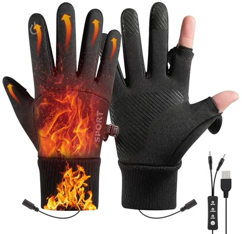Snorthy USB Beheizte Handschuhe, volle Finger Heizung Warme Handschuhe mit 3 Temperaturstufen Elektrische Handwärmer-Handschuhe für den kalten Winter Rutschfeste Handschuhe Laptop Fäustling für Männer