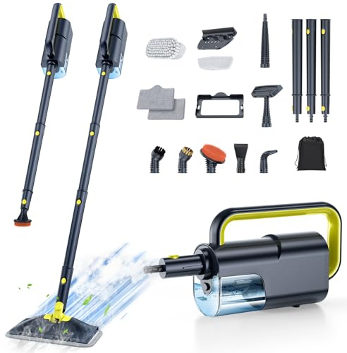 ScrubWiz Limpiador de vapor 10 en 1, fregona de vapor y limpiador de vapor de mano con tanque de agua de 350 ml, calentamiento rápido de 10 segundos, 2 modos de vapor, vaporizador portátil para cocina