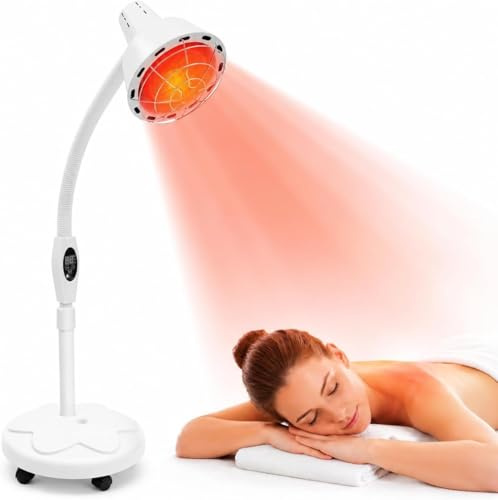 Lampada Infrarossi Medicale 275 W, Lampada a Raggi Infrarossi con Supporto, Lampada da Terra, Lampada a Luce Rossa Regolabile a 360°, per Massaggio da Salone, Trattamento di Raffreddori e Tensioni