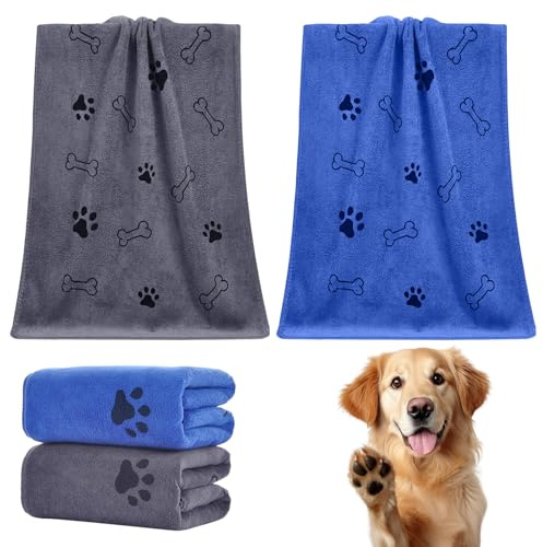 PokeAir Pet Towels for Dogs and Cats (2-Pack), Super Absorbent Microfiber Dog Drying Towel 60 x 105 cm, Large Soft Quick Dry Pet Bathrobe, Thickened & Durable Grooming Towels for Large/Medium Dogs
