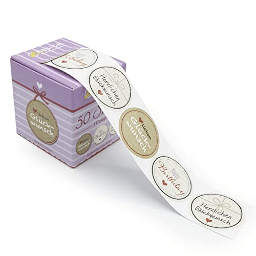 AVERY Zweckform 56814 Geschenkaufkleber Herzlichen Glückwunsch 50 Stück (Ø38mm, Geschenketiketten Geburtstag, Happy Birthday, Karten, Einladung, Deko, Gutschein, Geschenkpapier) Sticker auf Rolle
