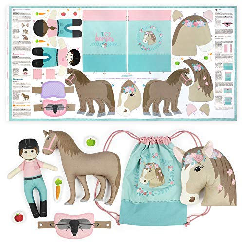 kullaloo KINDERLEICHT - Cut & Sew Stoff als Panel auf Popeline/Baumwolle zum selber Nähen (Horse Love)