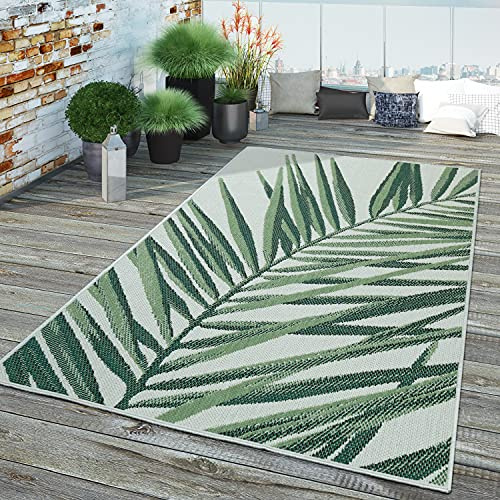 TT Home In-& Outdoor Teppich Wetterfest Balkon Küche Wohnzimmer Palmen Muster Modern, Farbe:Grün Beige 5, Größe:160x230 cm