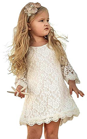 MIXIDON Niñas Vestidos de Encaje Bautismo Vestidos de Bautizo Bordado Flor Boda Fiesta 6-7 años