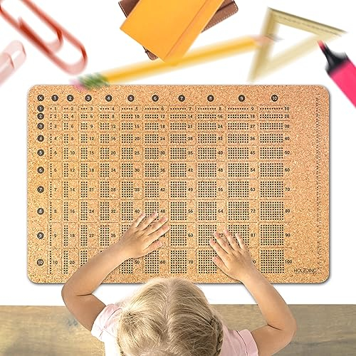 HOLZDING® Kork Schreibtischunterlage 58 x 38 cm, mit Lineal, Geschenkidee für Kinder (KLEINES 1x1)