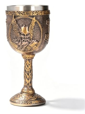 Cyrank Copa De Vino De Mitología Nórdica, Copa De Vino Nórdica De Resina Cáliz Con Revestimiento De Acero Inoxidable De Cáliz Cáscara De Resina De Cerveza Retro Decorativa Para