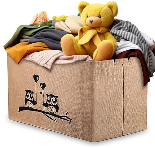 Gimars 25 Cesto Portagiochi Bambini Cesto Portaoggetti in Iuta per Giocattoli Cesta Pieghevole Contenitore Scatola con Maniglie Senza Coperchio Organizzazione di Casa Salotto Armadio
