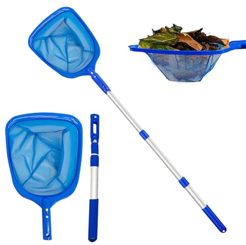 Cozii Pool Kescher, Upgrade Skimmer Pool Kescher, 79-124cm Lang -Teichkescher Poolkescher Poolreinigung Feinmaschig mit Teleskopstange Teichkescher für Pools, Teiche, Spa, Whirlpools