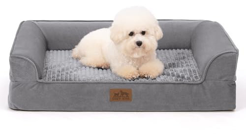 COSY KISS Orthopedic Dog Beds for Medium Size Dog, Pet Couch for Dog Cat, Supportive Foam Bolster Sofa with Waterproof Lining Cover, Anti-Slip, Comfort, Washable, 30x20x7.5 inch, U Shape, Grey