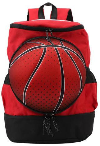 LOCADENCE Basketball Rucksack, Wasserabweisendes Oxford Gewebe, Ergonomische Sport Trainingsausrüstungstaschen mit Ballschuhfach für Fußball, Basketball, Fußball (Red with Black)