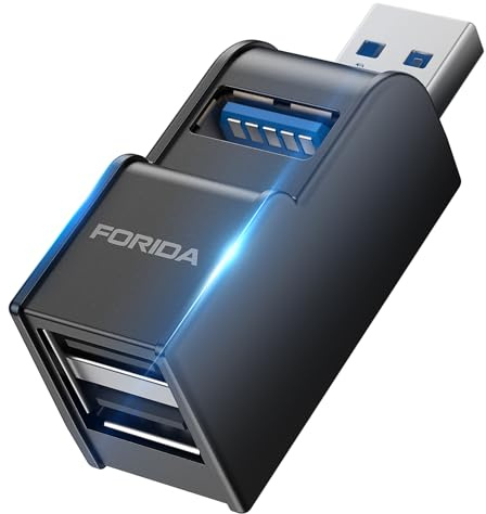 FORIDA 3-Port Mini USB-Hub, Tragbarer USB-Verteiler (1 Eingang, 3 Ausgänge) für Computer-Zubehör (Schwarz)