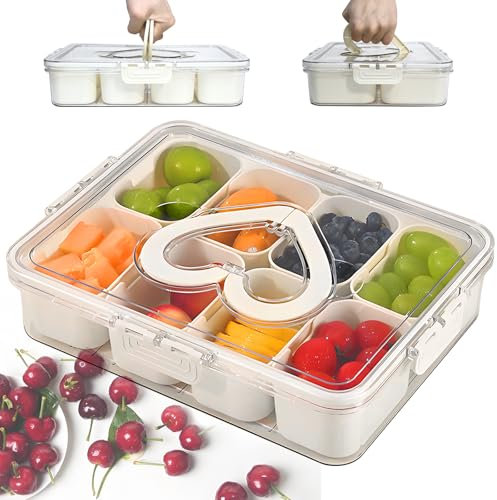 Dazhtu Snack Box Compartiment, Plateau à 8 Compartiments Amovibles, Boîte Transparente Organisateur, Bol à Collation Avec Couvercle, pour contenir fruits, collations, noix, bonbons, Légumes, Biscuits