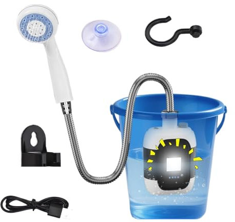 Bomba de Ducha para Camping | Bomba De Ducha Eléctrica Con Luz Para Senderismo - Cargador USB Para Viajes Lavar Coches Baño Mascotas Jardín