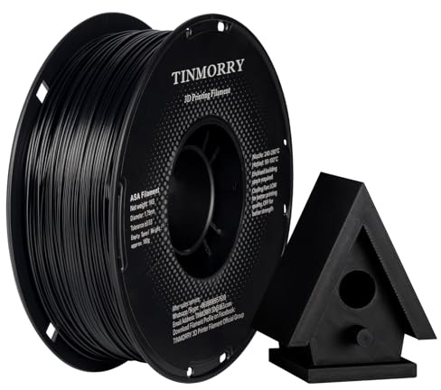 ASA Filament 1.75mm, TINMORRY High UV & Hitzebeständig 3D-Druck Filament, Langlebig & Zähigkeit, Kompatibel mit Bambu Enclosed Drucker, 1KG Spule, 2KG, Schwarz