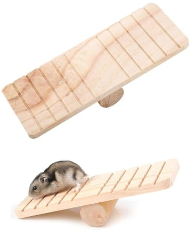QEDBOJE Jouet à Bascule & à Mâcher en Bois Naturel, 1pc. Idéal Cochon d'Inde, Hamster. Accessoire cage rongeurs stimulant activité, hygiène dentaire. Anti-ennui pour Gerbille, Chinchilla, Souris.