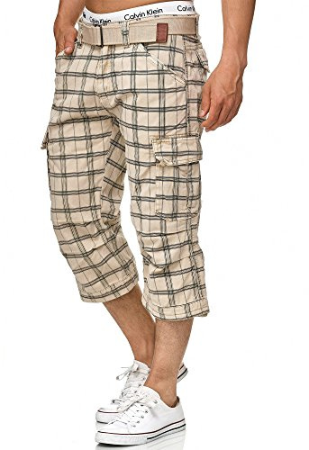 Indicode Herren Nicolas Check 3/4 Cargo-Shorts inkl. Gürtel | Herrenshorts aus Baumwolle Fog Check, XL