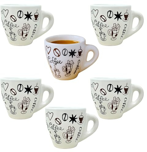 NAMAI - Set di 6 Tazzine Caffe Particolari, Porcellana, 60 ML, Adatte in Lavastoviglie e Microonde, Design Allegro, Set Tazzine Caffè (Tazzine Espresso)