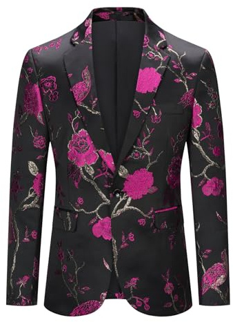 YOUTHUP Broderad herrkavaj mode smal passform blommig bal bröllop rökning kväll, Röd-607, XL
