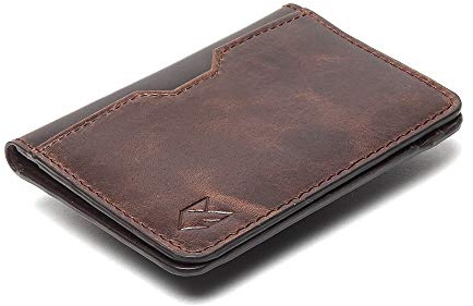 FOXHACKLE Leder-Kreditkartenetui für Damen und Herren, dünne Bifold-Geldbörse mit RFID-Schutz, schmale Vordertasche, minimalistische Geldbörse, kleines Kartenetui (Olivbraun)