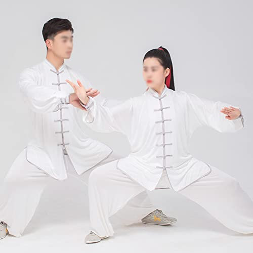 Damen Herren Tai Chi Trainingsanzug Kampfkunst Shaolin Kung Fu Qi Gong Wing Chun Frühling Sommer Training Unisex Uniform Lange Ärmel Morgenübung Anzug,004,XXL