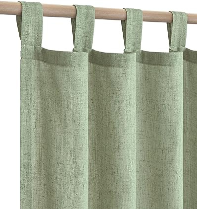 KOUFALL Sage Green Sheer Curtains 84 Inches Long Linen Boho Canopy Bed Curtains 84 Inch Length 2 Panels Set for Bedroom,Light Green