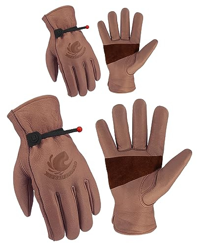 OLSON DEEPAK Gants de jardinage pour homme et femme, gants en cuir de vache résistant aux épines pour le travail, le soudage, le poêle à bois, l'équitation, le jardin