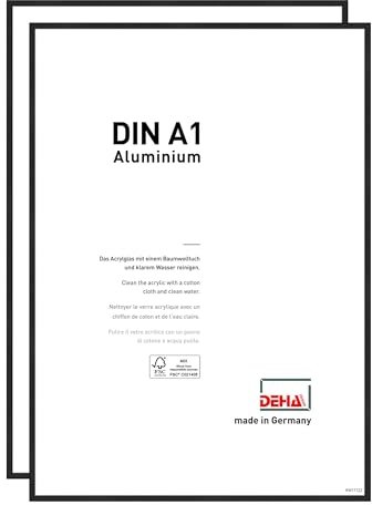 DEHA Design Bilderrahmen, 59,4 x 84,1 cm (A1) (2er Set), Aluminium, Schwarz matt, Posterrahmen zum Aufhängen im Hoch- & Querformat, bruchsicheres Kunstglas, Boston