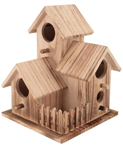 Casetta per Uccellini Nido per Uccelli Blu in Legno con Foro da 6 Cm con Trespolo per Giardino Esterno Balcone Mangiatoia per Piccoli Uccelli Casetta per Uccelli in Legno per