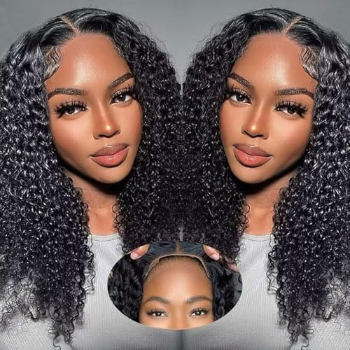 Perruque Bresilienne Cheveux Humain Sans Colle Pre Cut 4x4 HD Lace Wear And Go Glueless Wig Human Hair 180% Density Perruque Femme Naturelle Brésilien Bouclée 18 Pouces Long Curly Human Hair Wig