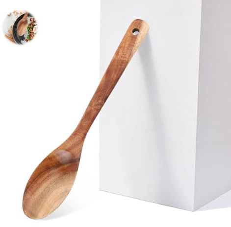 AzureRay Cucchiaio da Cucina in Legno, 100% Legno di Acacia, Ecologico e Durevole - Ideale per Cucina, Arrosto, e Risotto, Design Unico e Versatile per Mescolare